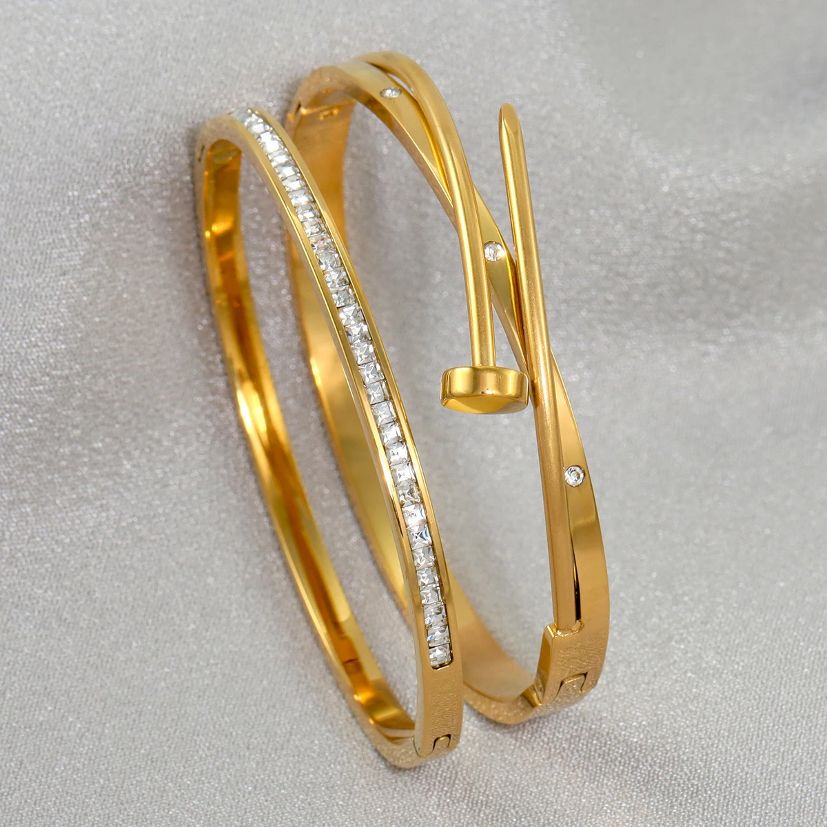 2024 New Design Gold Color Zircon And Nail Bracelet Gold & Bangle For Woman Stainless Steel Screw Brand Jewelry