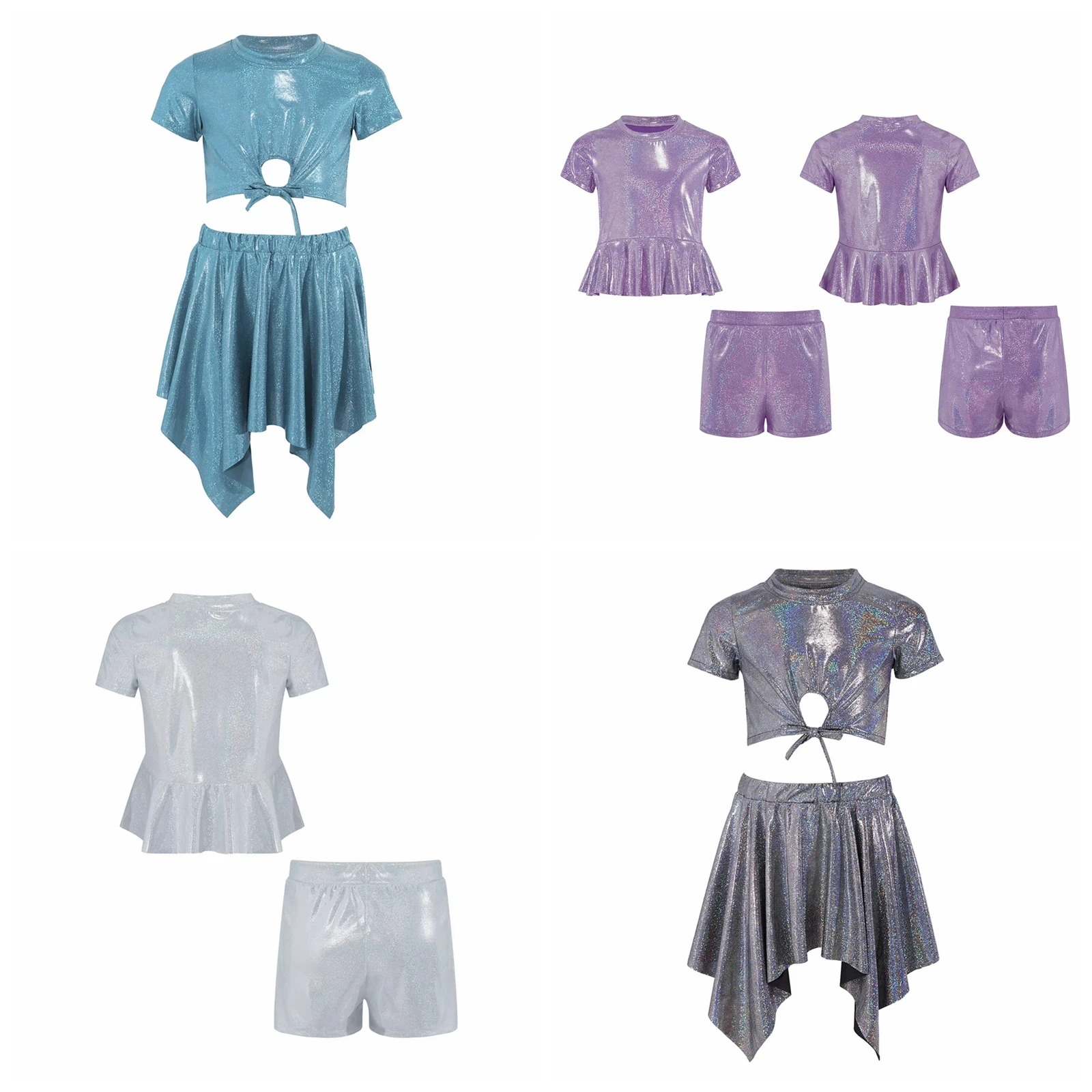 

Children's Ballet Jazz Modern Dance Costume Sets Kids Girls Performance Dancewear Metallic Disco Cheerleading Dance Outfit