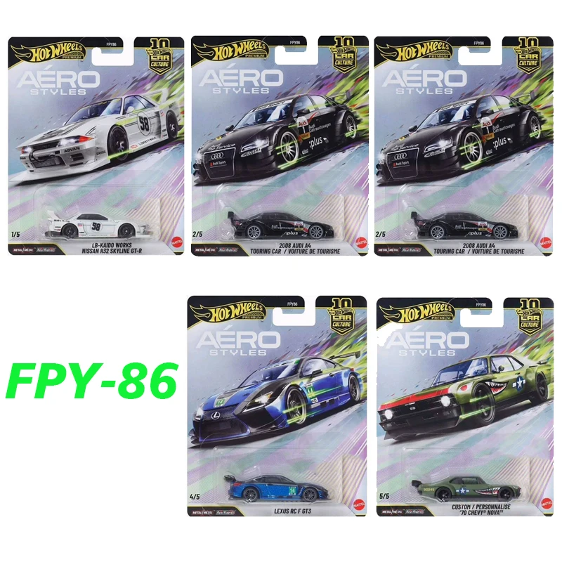 Auténticos coches Hot Wheels Car Culture Aero Styles, juguetes para niños, modelo a escala 1:64, Chevy Nova, Lexus RCF GT3, Nissan Silvia R32, Audi, regalo de cumpleaños
