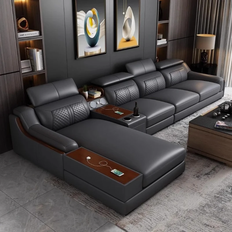 Genuine Leather Modern Sofas Storage Apartment Lazy Cinema Sofas Comfortable Living Room Divani Da Soggiorno Home Furniture