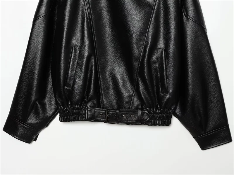 Guobioziy 2026 Fall New Women's Jacket 2026 Fall New Release Loose Faux Leather Biker Jacket Parka European and American Style