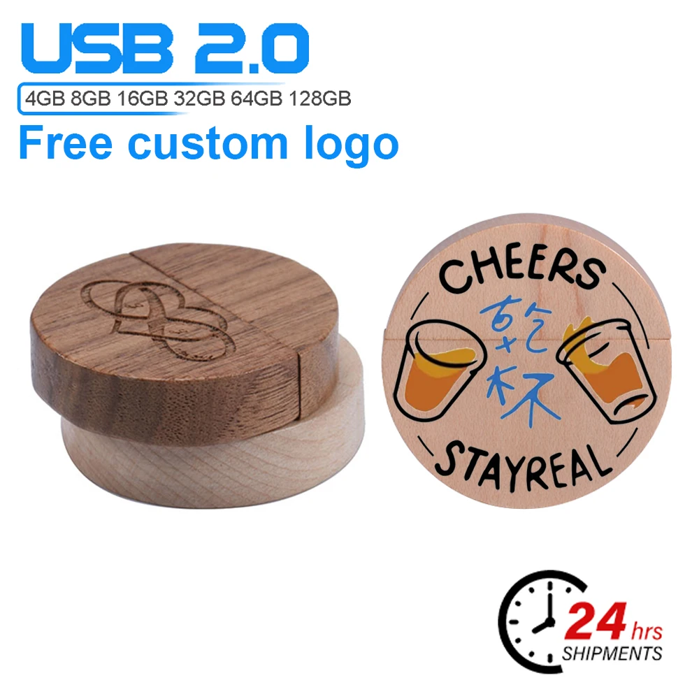 

Круглый флэш-накопитель USB 2.0 из кленового дерева, 64 ГБ, бесплатный индивидуальный логотип, 32 ГБ, 100% реальная емкость, карта памяти 16 ГБ, креативный подарок