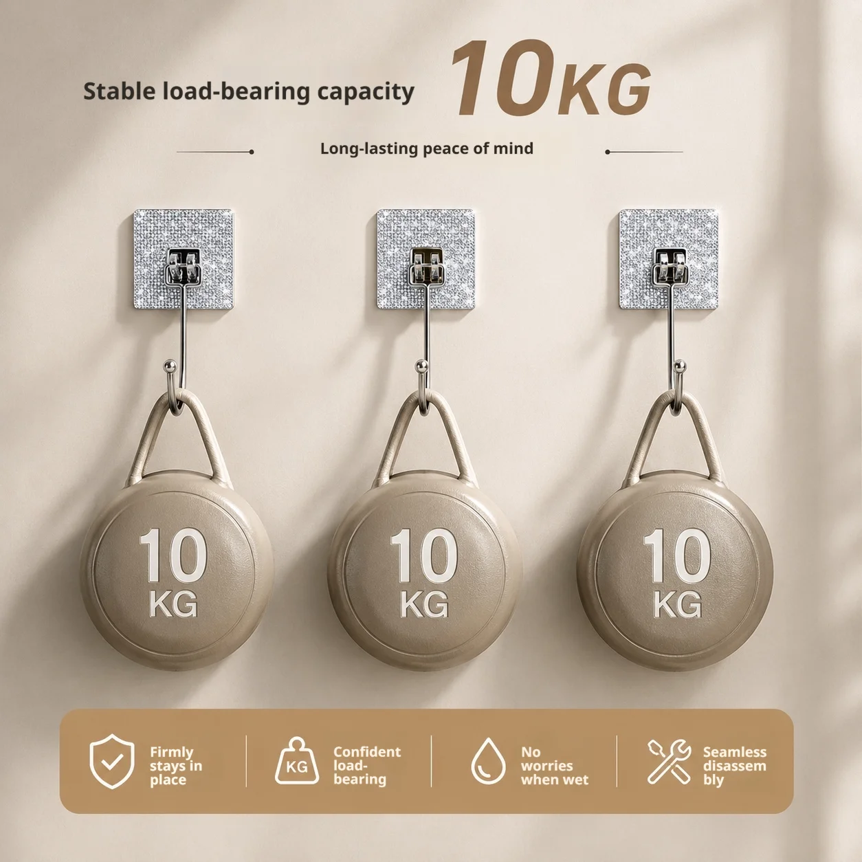 Bling Rhinestone Self Adhesive Wall Hooks Heavy Duty No Drill Decorative Diamond, Christmas Halloween Holiday Home Decoration Gi