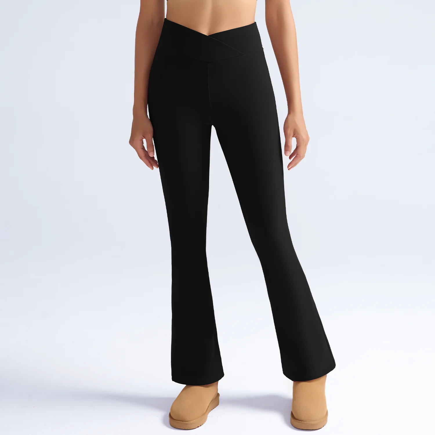 กางเกงเลกกิ้งกำมะหยี่เอวสูงทรงบานสำหรับผู้หญิง กางเกงเลกกิ้งหนานุ่มสำหรับฤดูหนาว กางเกงขายาวทรงกว้างยืดหยุ่น ป้องกันความหนาวเย็นอย่างดี