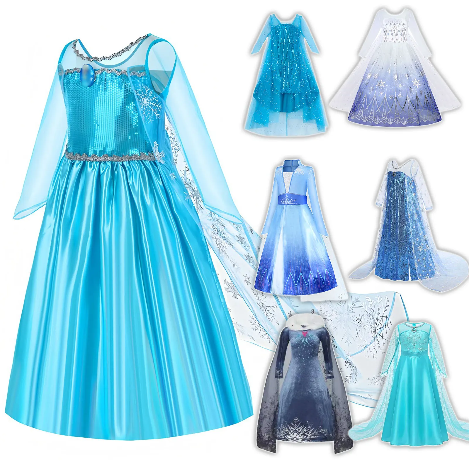 Vestido de princesa azul con lentejuelas para niñas, disfraz de Elsa para juegos de rol, atuendo con temática de hielo, ideal para fiestas de Halloween, disfraz de Reina de las Nieves para niñas de 3 a 10 años.