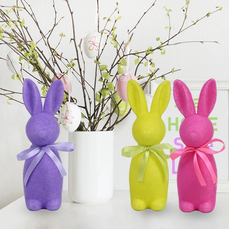 1/3/6 Pack Flocked Bunny Kit Spring Table Centerpieces Indoor Decor Bunnies Decoration Set for Home Easter Party Baby Shower