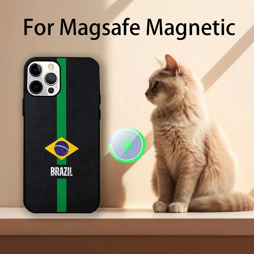 حافظة هاتف بعلم برازيلي برازيلي لهاتف آيفون 17,16,15,14,13,12,11,Pro,Max,Plus,Mini,SE4,E شحن لاسلكي مغناطيسي Magsafe