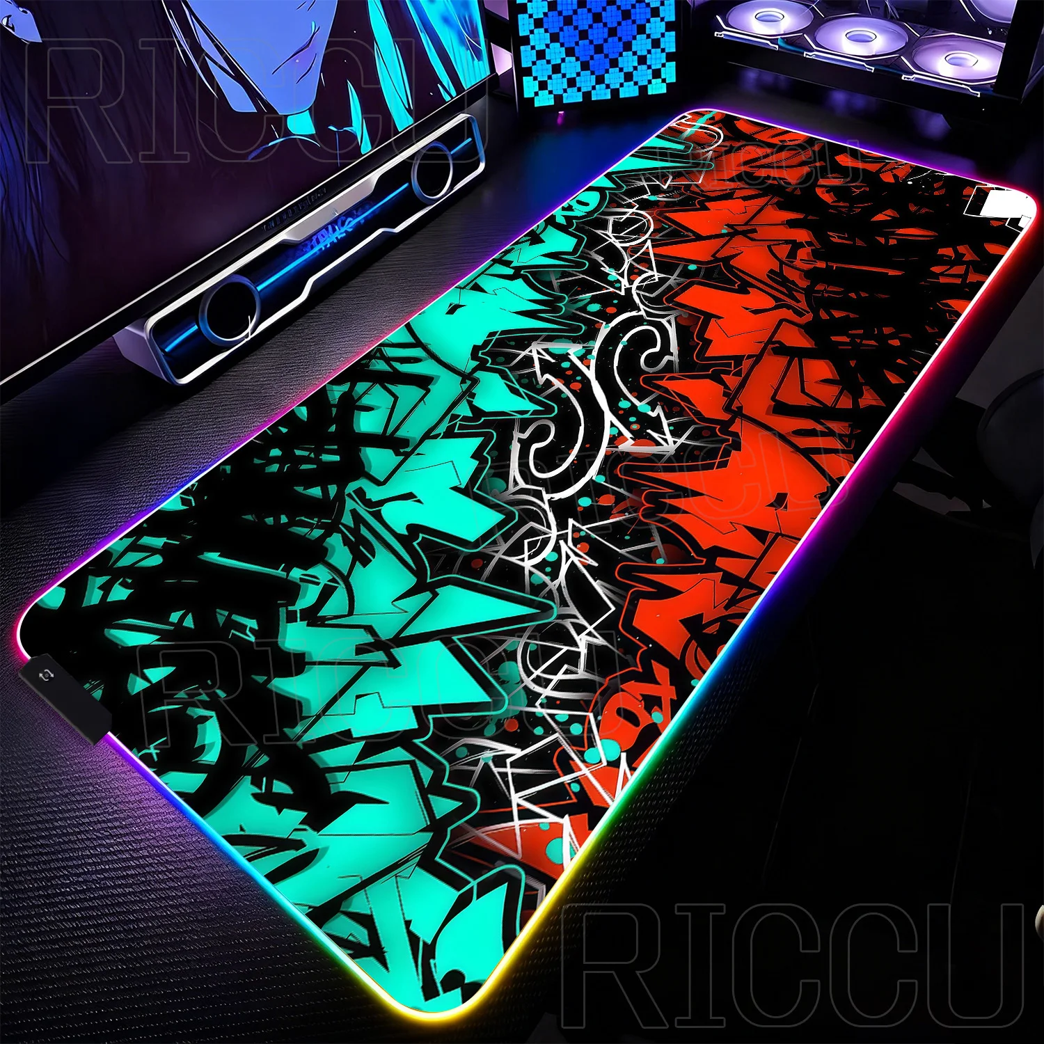 RGB XXL HD Street Graffiti Art Gaming Anime Mouse Pad Table LED Mousepad Computer expand Desk Mat Rubber Keyboard protective pad