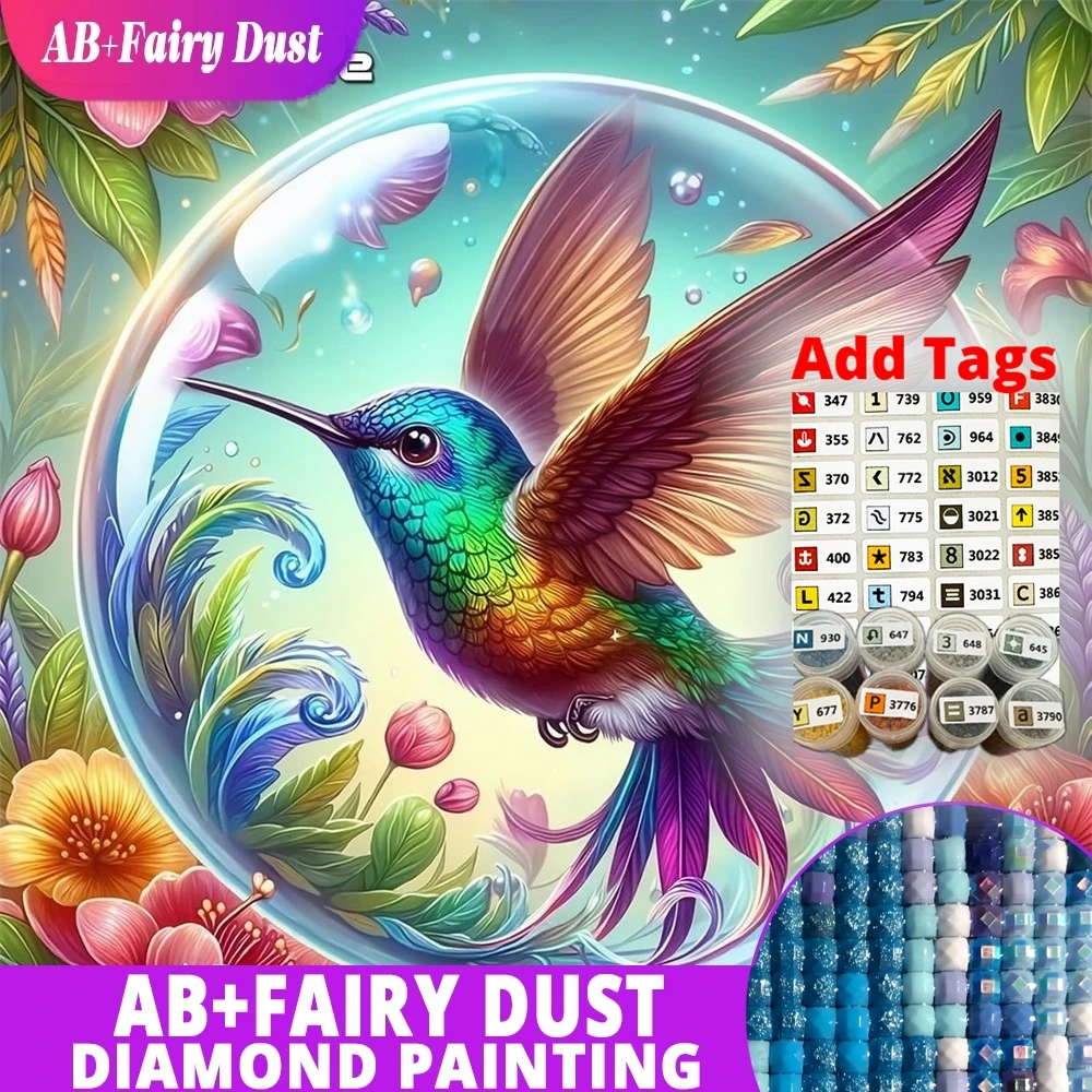 

Наклейки AB Fairy Dust DMC, полная квадратная/круглая алмазная мозаика, птицы, животные, DIY, новинка, рисунок, вышивка, колибри, цветы, H