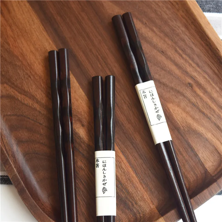 Household tableware black solid wood chopsticks hand-sliced household chopsticks Japanese-style tortoise shell wooden training