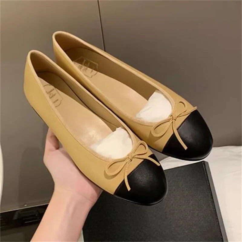 Butterfly-knot Shoes for Ladies Shallow Women\'s Flat Heels Chassure Femme Mixed Colors Zapatos De Mujer Bow-tied Female Ballets