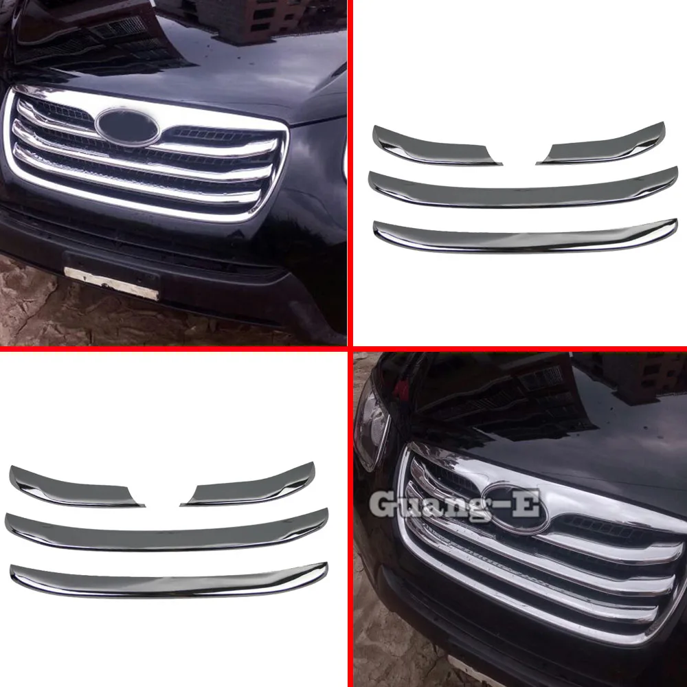 

Car Cover ABS Chrome Trim For Hyundai Santafe Santa Fe 2006 2007 2008 2009 2010 2011 2012 Front Up Grid Grill Grille Frame Stick