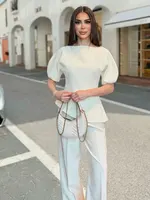 HH Women Elegant Solid Puff Sleeve Blouse Asymmetrical Hem O Neck T-Shirts 2026 Spring Fashion Female Streetwear Y2K Tops - Image 2