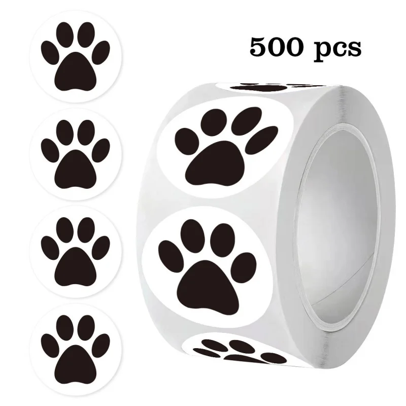 

500 шт. 2,5 см милых наклеек в виде лапок собак и кошек, самоклеящиеся маленькие разноцветные наклейки-отпечатки лапок в рулоне для скрапбукинга, поделок, подарков