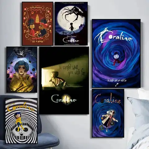 1PC Anime Movie Coraline Poster Self-adhesive Art Waterproof Paper Sticker Coffee House Bar Room Wall Decor