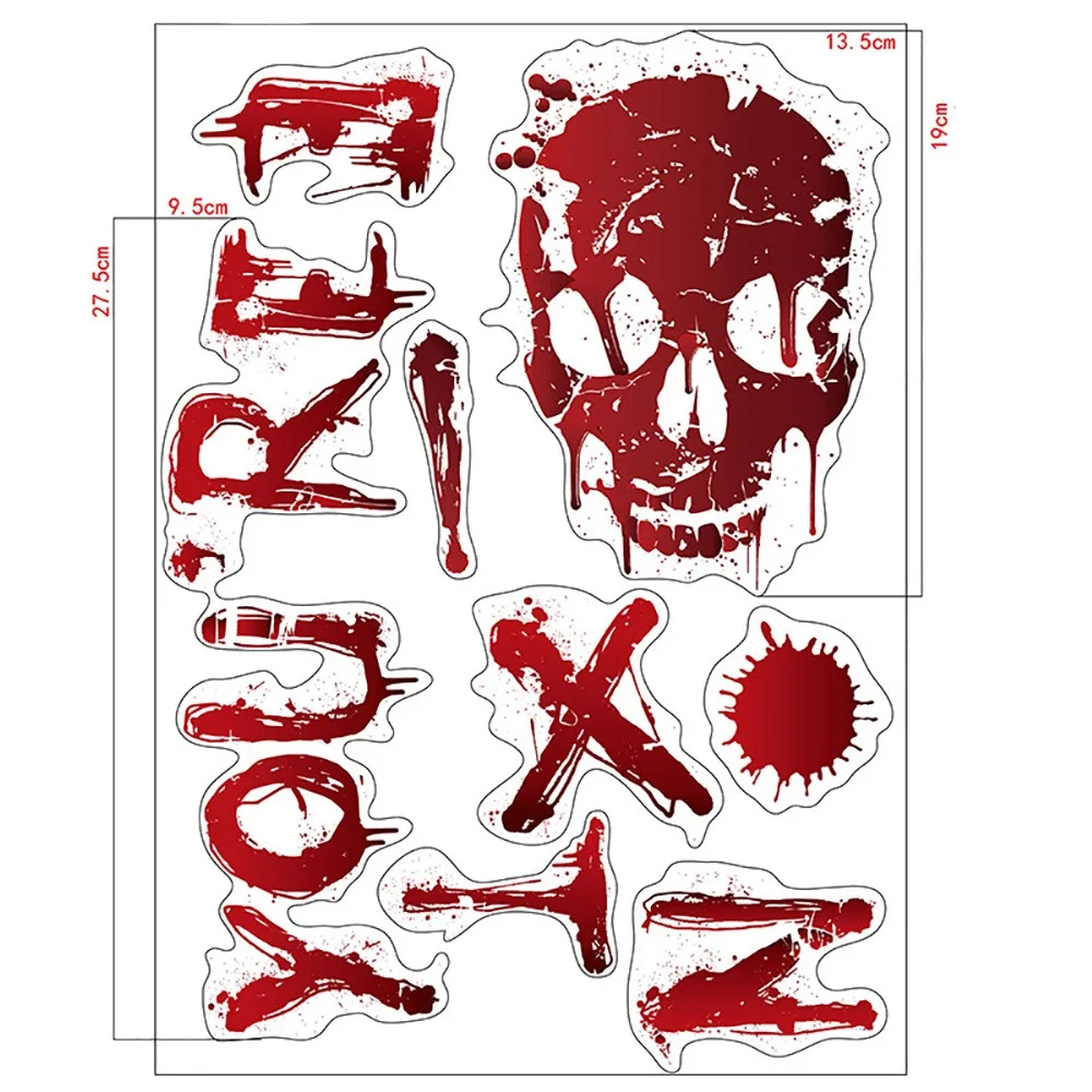 Bloody Handprint Footprint Halloween Decorative Stickers Multicolor Skull Pattern Halloween Window Decals Scene Ornament