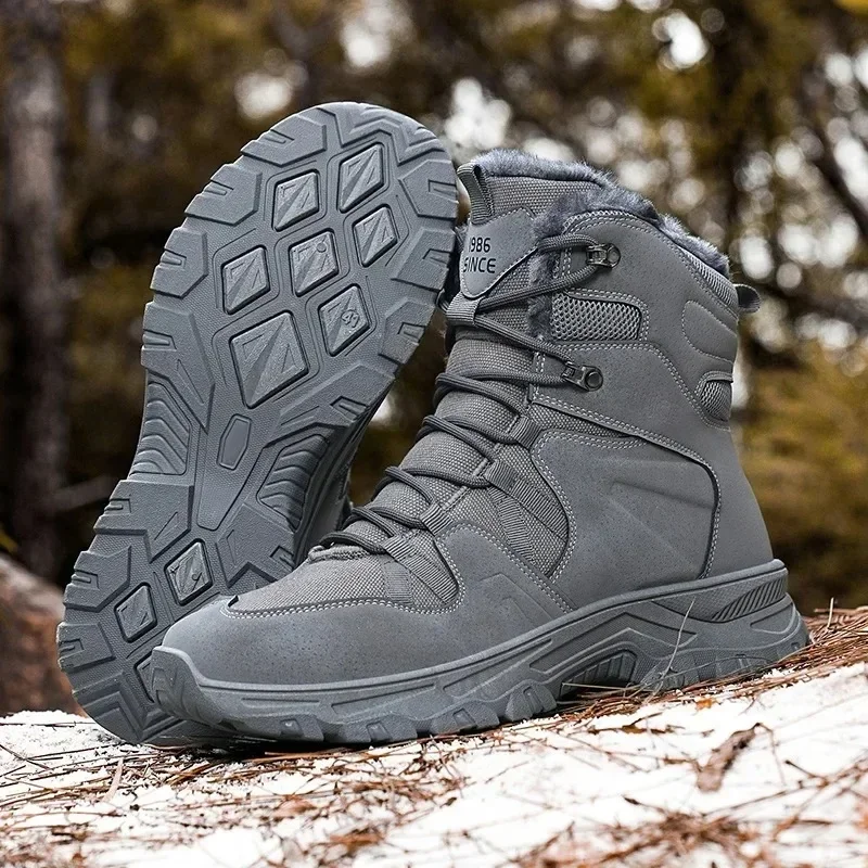 Combat Military Boots, Outdoor Camping, Hunting and Plush Hiking, Mountaineering, Men's Snow Boots, Non-slip and Wear-resistant