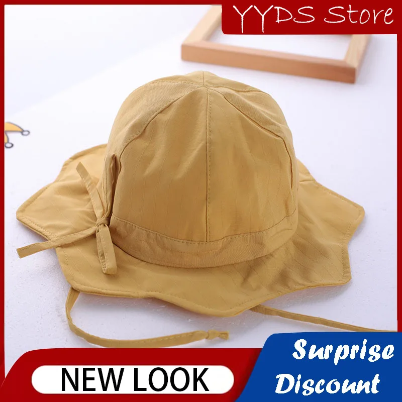 Children's Fisherman Hat Big Brim Fungus Edge Sun Protection Sun Hat Outdoor Travel Beach Hat Sun Hat Solid Color Bow Dome Hat