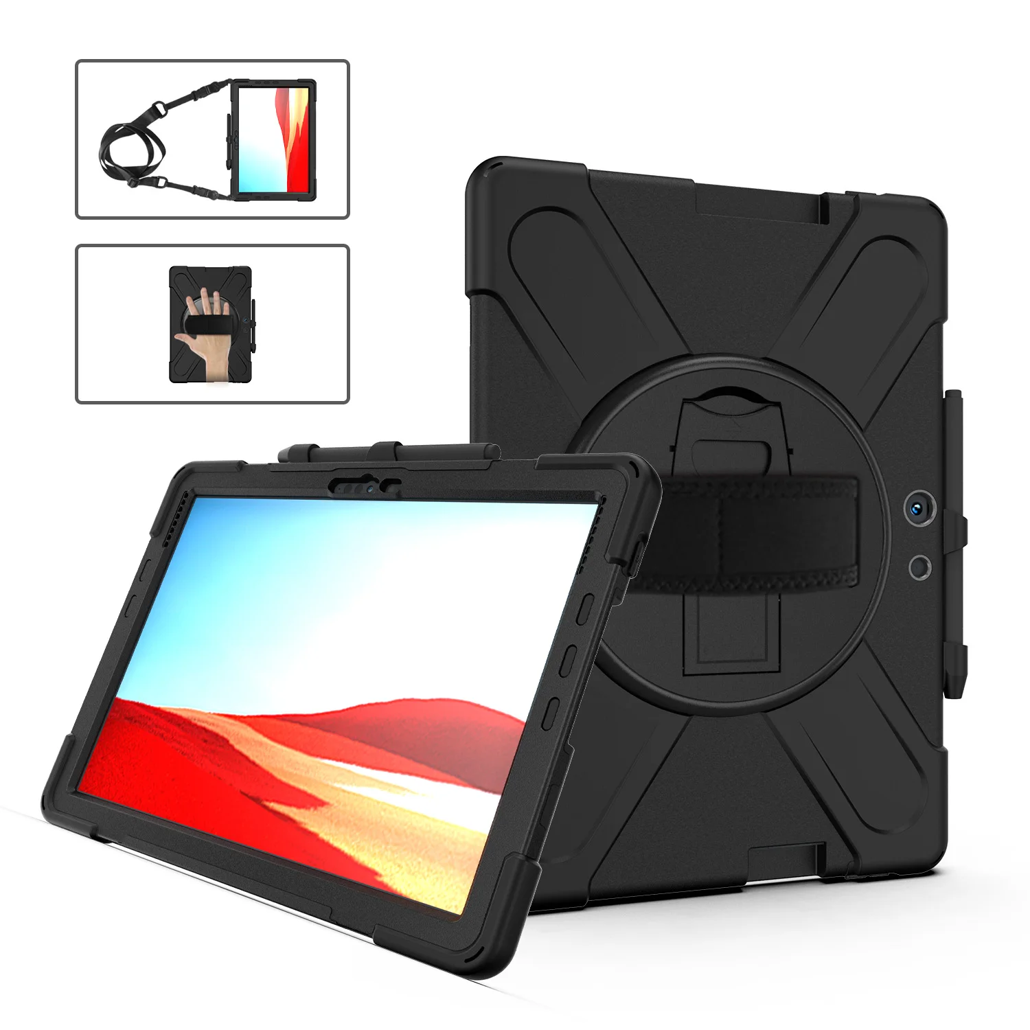 Heavy Duty Rugged Case For Microsoft Surface Pro X 13 inch Rotating Stand Hybrid Cover Shockproof With Hand & Shoulder Strap