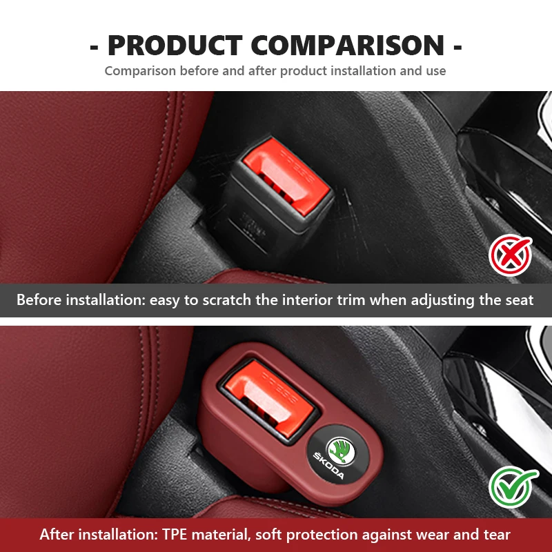 Car Seat Belt Base Buckle Anchor Socket Anti-collision Protection Accessory For Skoda Kamiq MK3 Roomster Rapid Kodiaq Karoq
