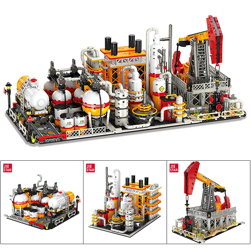 

City Oil Refineries Pumping Machine Transport Storage Plants Construction Building Blocks Assembly Bricks Toys Kids Gifts