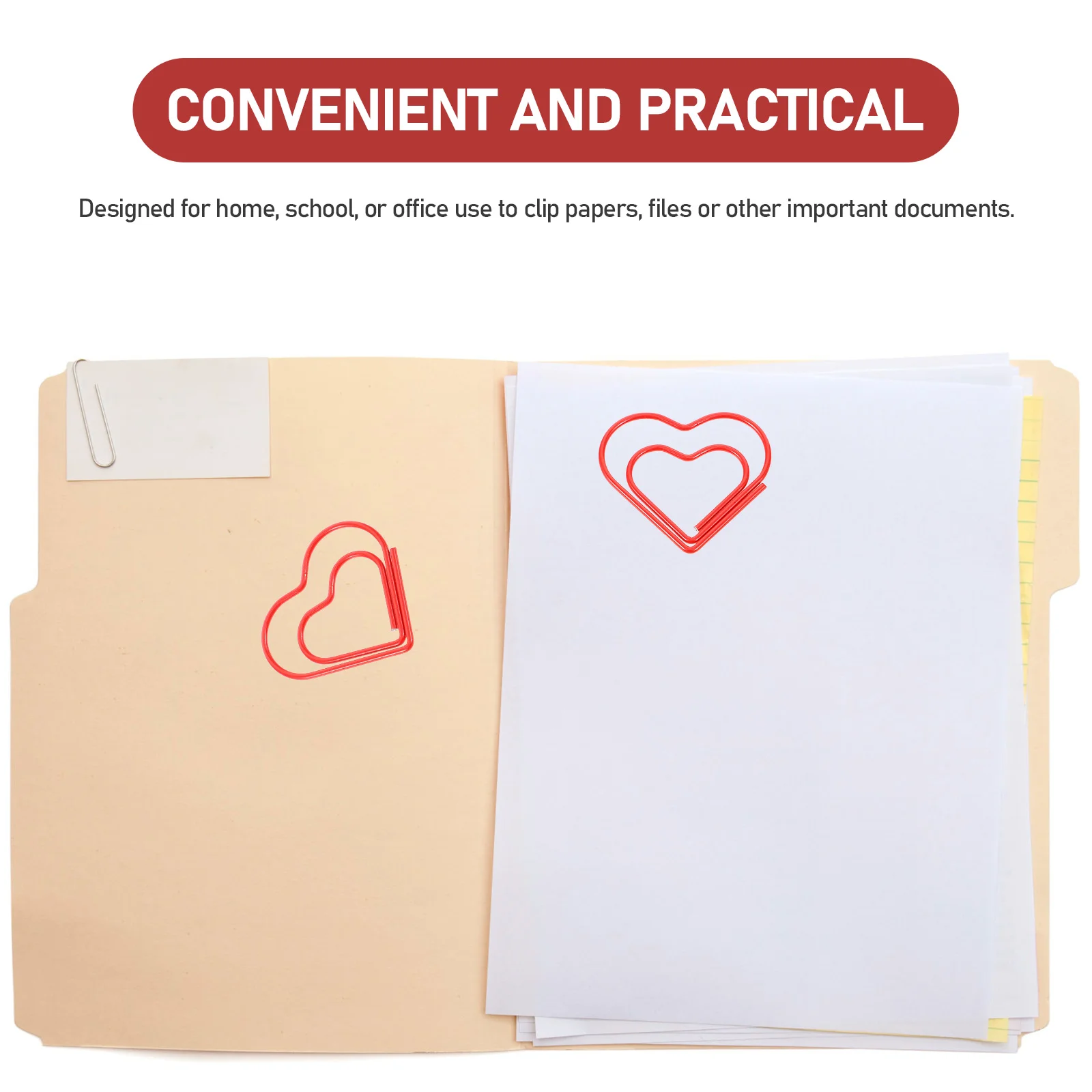 100 Pcs Cute Office Supplies Paper Clips Red Heart Paperclips Heart-shaped Bookmark