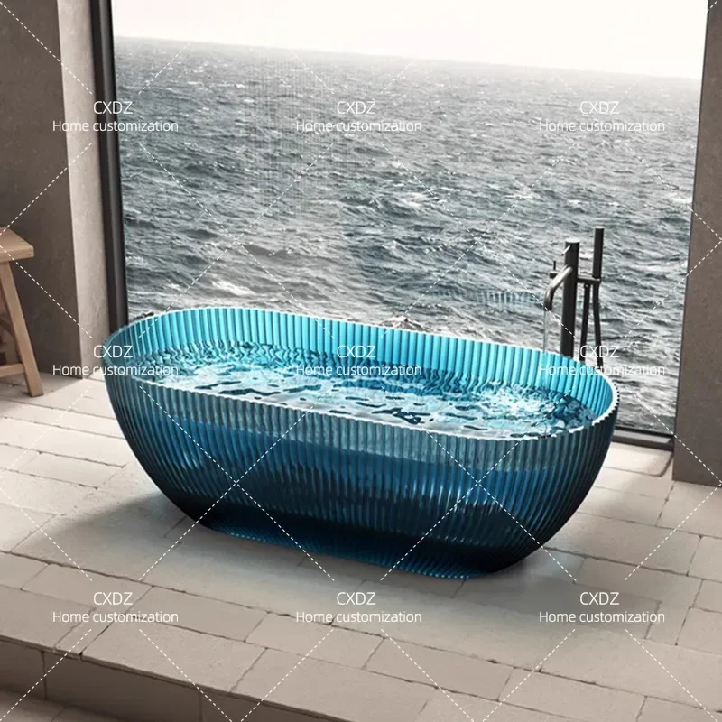 Wave Pattern Oval Independent Integrated Bathtub Color Resin Transparent Crystal Tub for Family Hotel Homestay