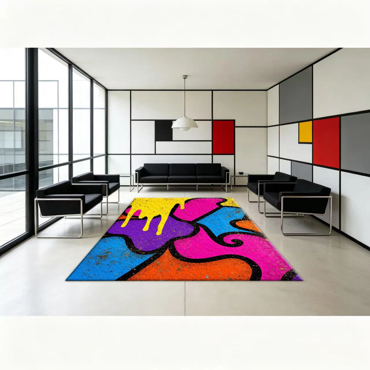 Colorful Graffiti Abstract Art Carpet Floor Mat Vintage Texture Non-Slip Floor Carpet Suitable for Home Living Room