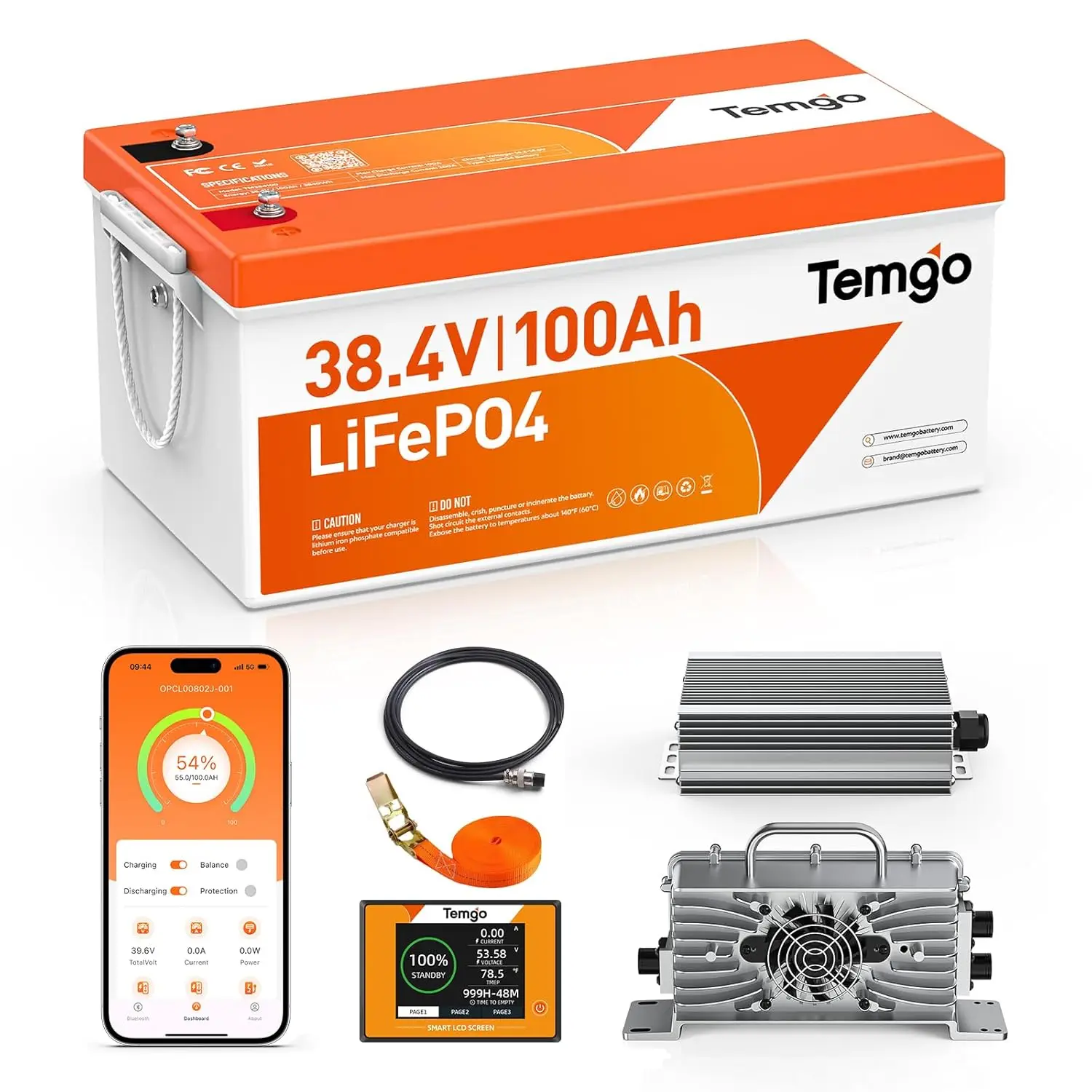 

36V (38.4V) 100Ah LiFePO4 Lithium Golf Cart Battery, Built-in 200A BMS, Complete Upgrade Kit with Charger, LCD Display,, Custom