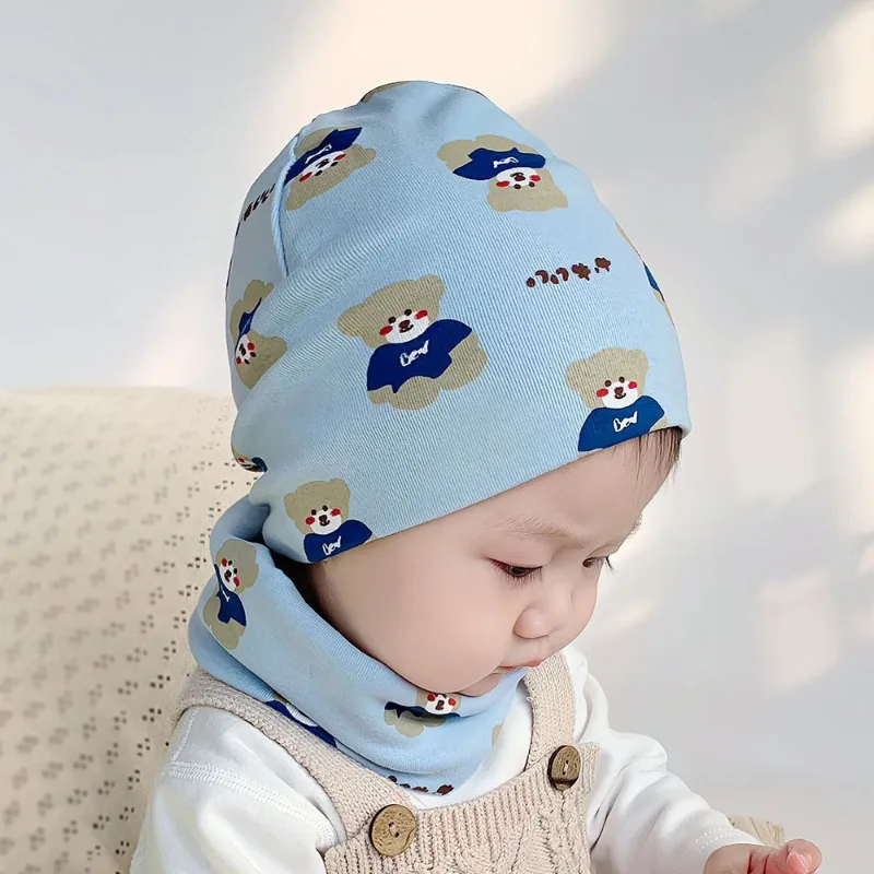 Baby Hat Scarf Set Made of Pure Cotton Double Layered Baby Cap for Autumn and Winter Child Scarf Cute Animal Patterns Beanies