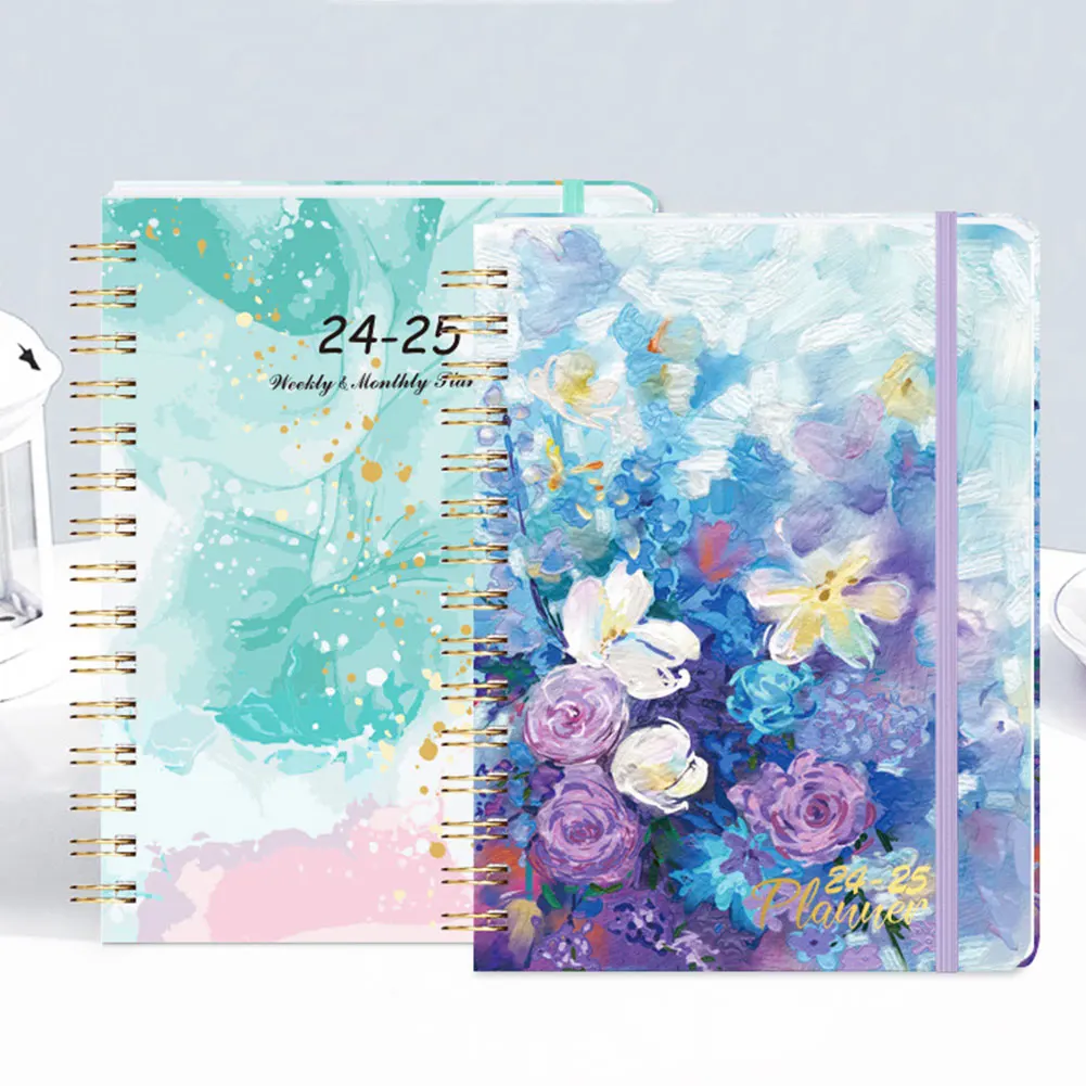 Agenda 2024 2025 A5 Notebook Spiral Bound Diary Planner with Monthly Tabs Calendar Planner for Office School Kids and Adult Gift