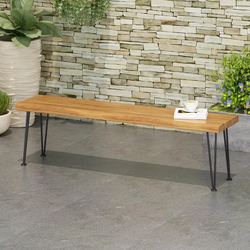 Industrial Rectangular Bench in Wood and Metal for Versatile Use