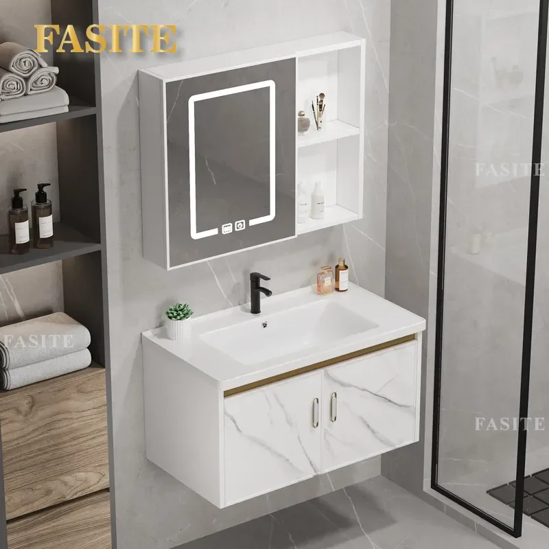 Modern Bathroom Vanity Cabinet with Ceramic Washbasin and Mirror Storage Combo Floor Standing Sink Unit for Home Toilet Room
