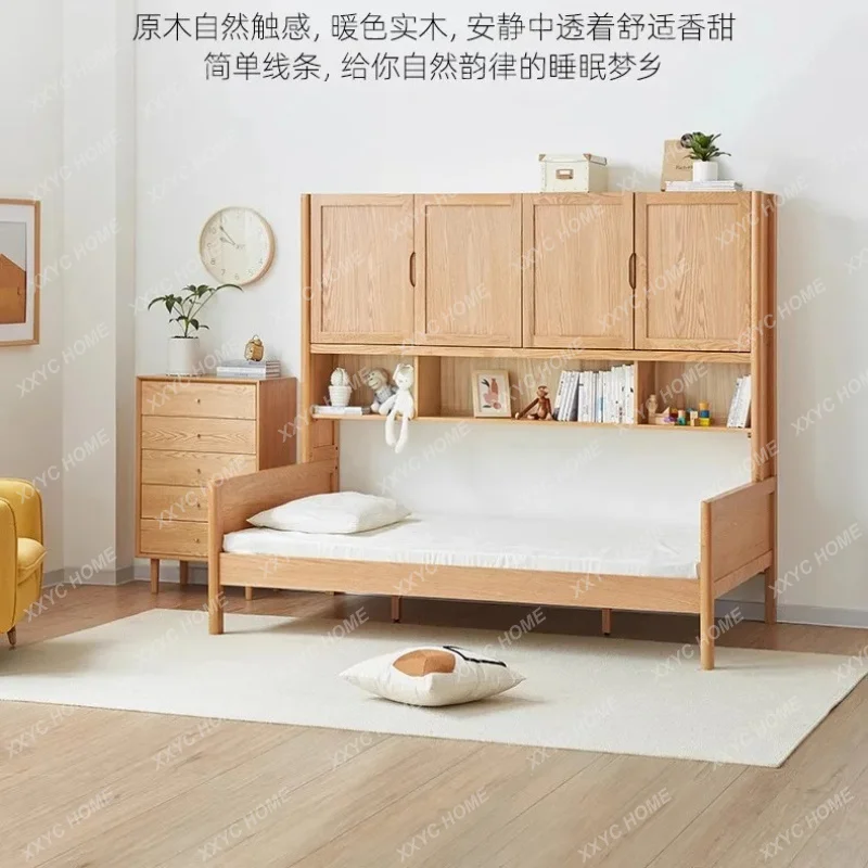 XXSolid Wood Wardrobe Bed Red Oak Simple Multifunctional Storage Cabinet Bed  Bookshelf Integrated