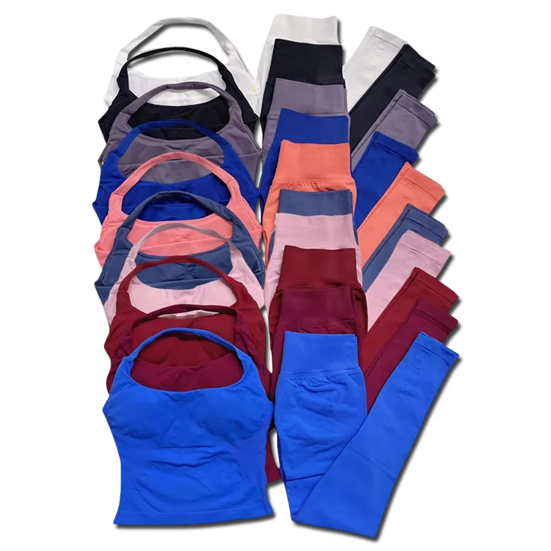 2 Pieces Impact Sports Set Women Backless Tank Yoga Tops High Waist Scrunch Seamless Shorts Sport Gy