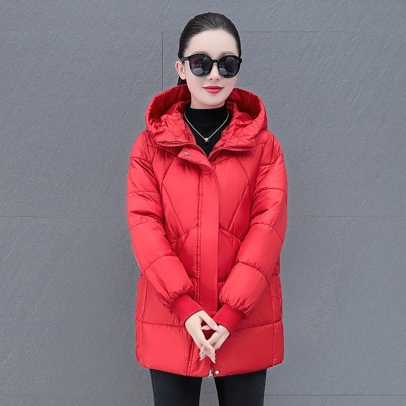 New Korean Casual Thick Medium To Long Hooded Coat For Women In Autumn Winter Loose Fashionable Versatile And Warm Cotton Jacket