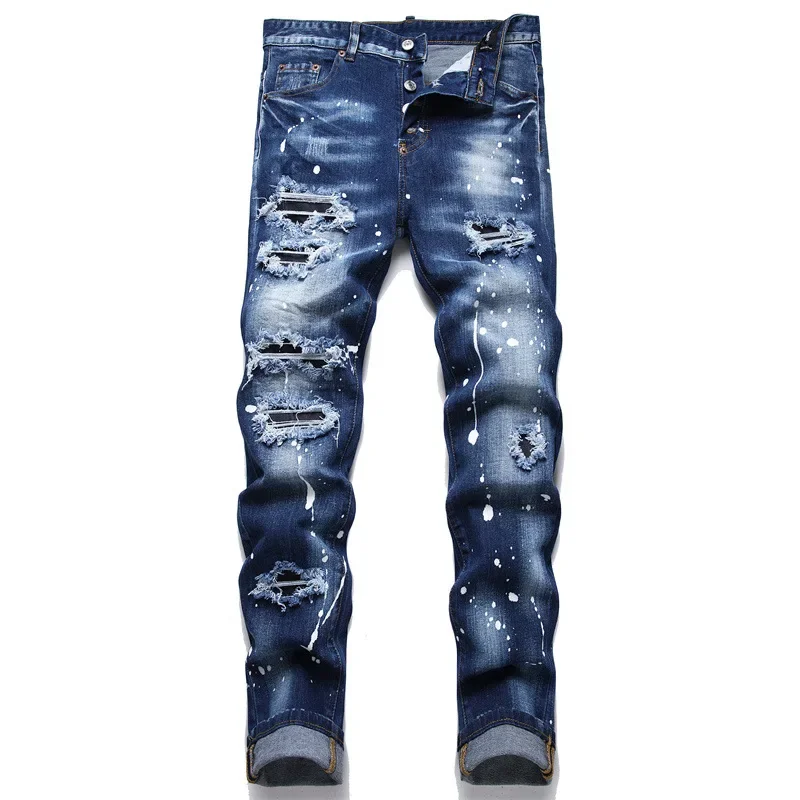 2024 Mens Stretch Skinny Jeans Quality Men Classic Brand Blue Denim Pants Male Street Slim Fit Ripped Jeans  Dsq2