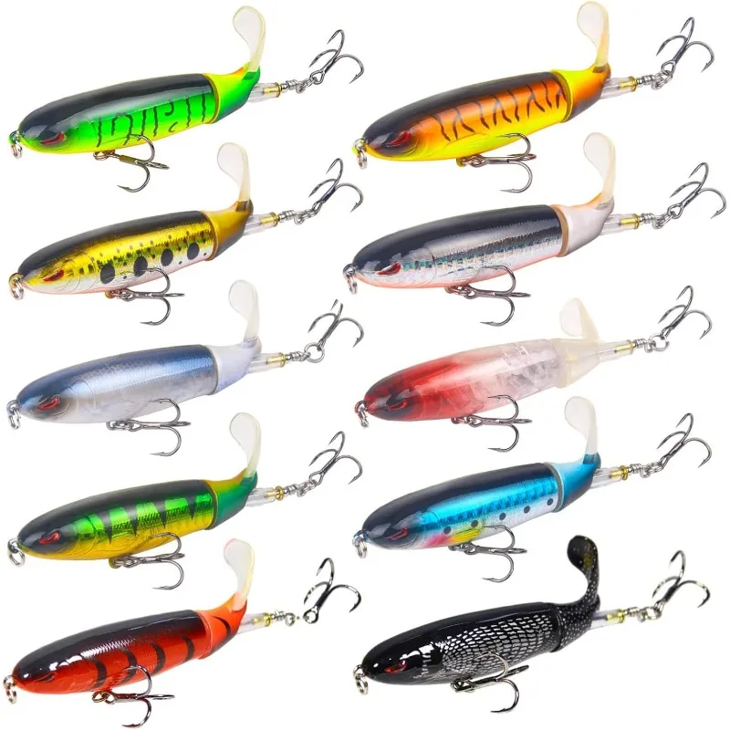 

Fishing lure, suitable for bass popper top water fishing bait, with a floating rotating tail barb triprong