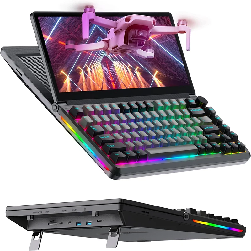 13 Inch DIY Touchable Screen Extender with 82-Key Mechanical Keyboard 1920*720 FHD for Laptops Type C Interface