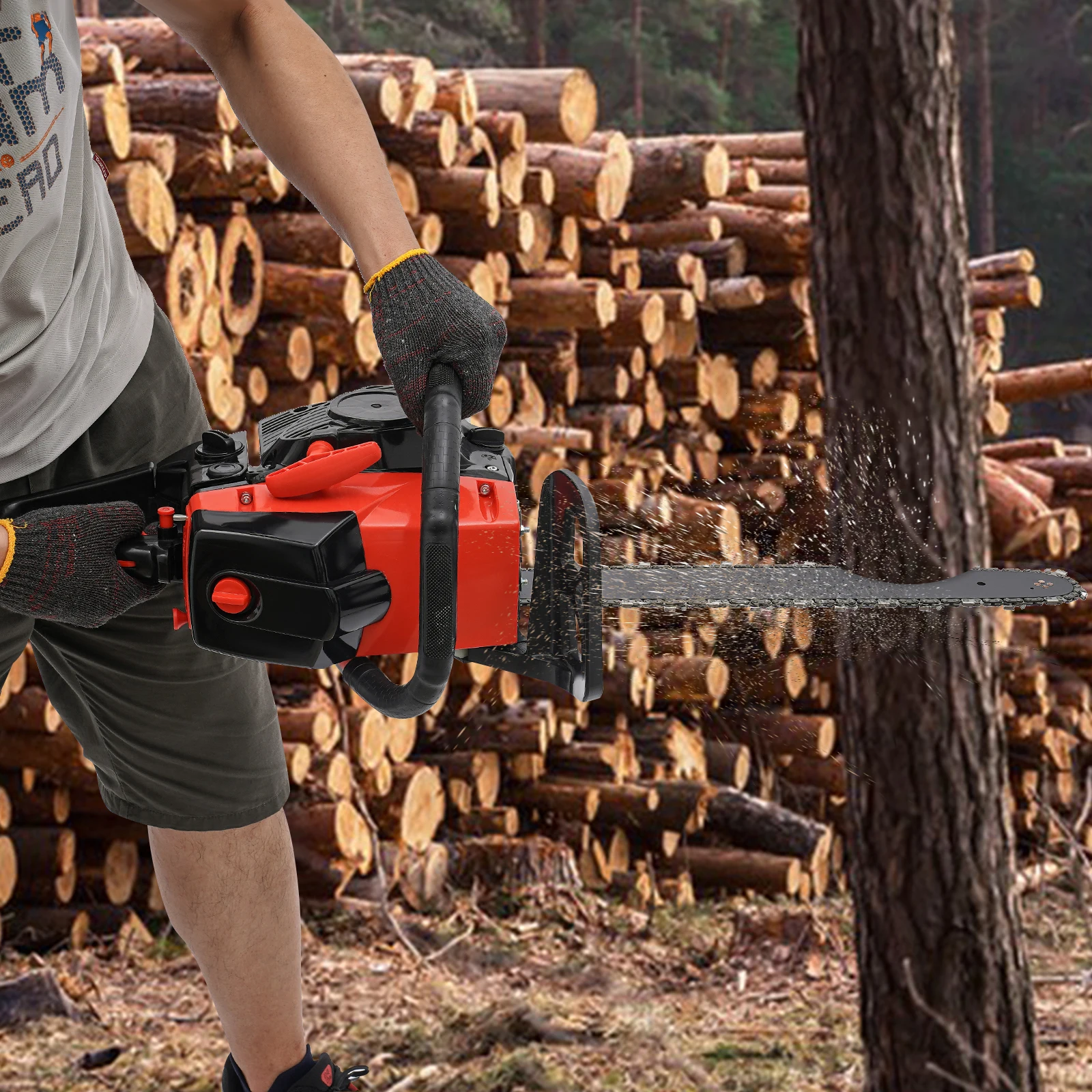 Bymaocar 18 In Gasoline Chain Saw, 58cc 2.2Kw Handheld Portable Saw with 18.93 Ounce Fuel Tank for Wood Cutting and Tree Pruning