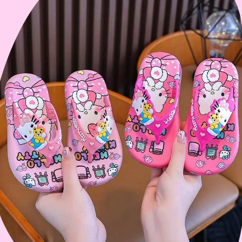 

Sanrio Hello Kitty Kawaii шлепанцы с героями мультфильмов, легкая противоскользящая обувь для девочек, милая уличная пляжная обувь на берегу моря