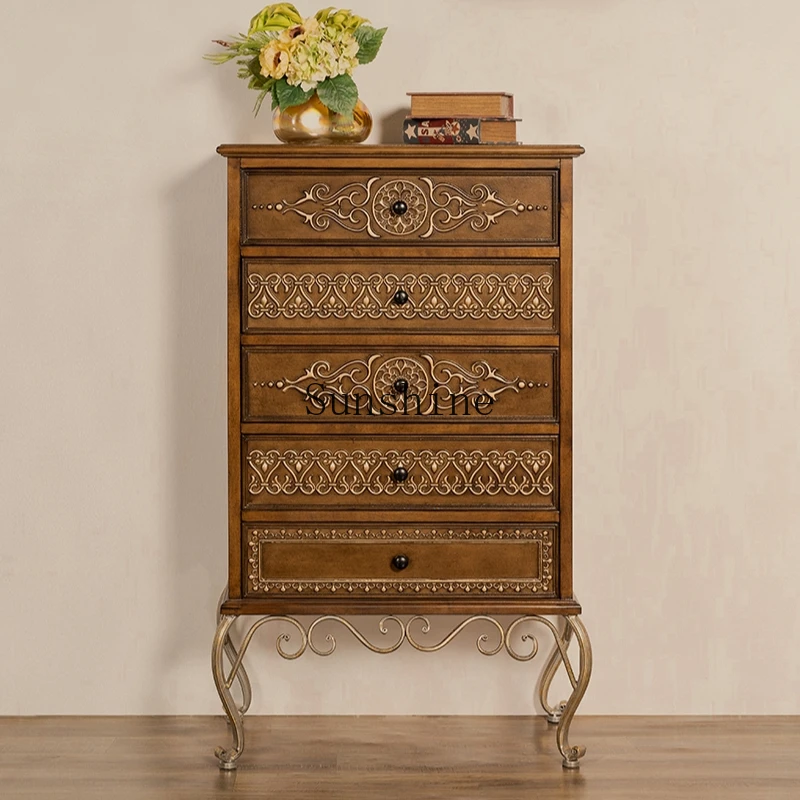 

American retro chest of drawers solid wood storage relief painted entrance French chest of drawers