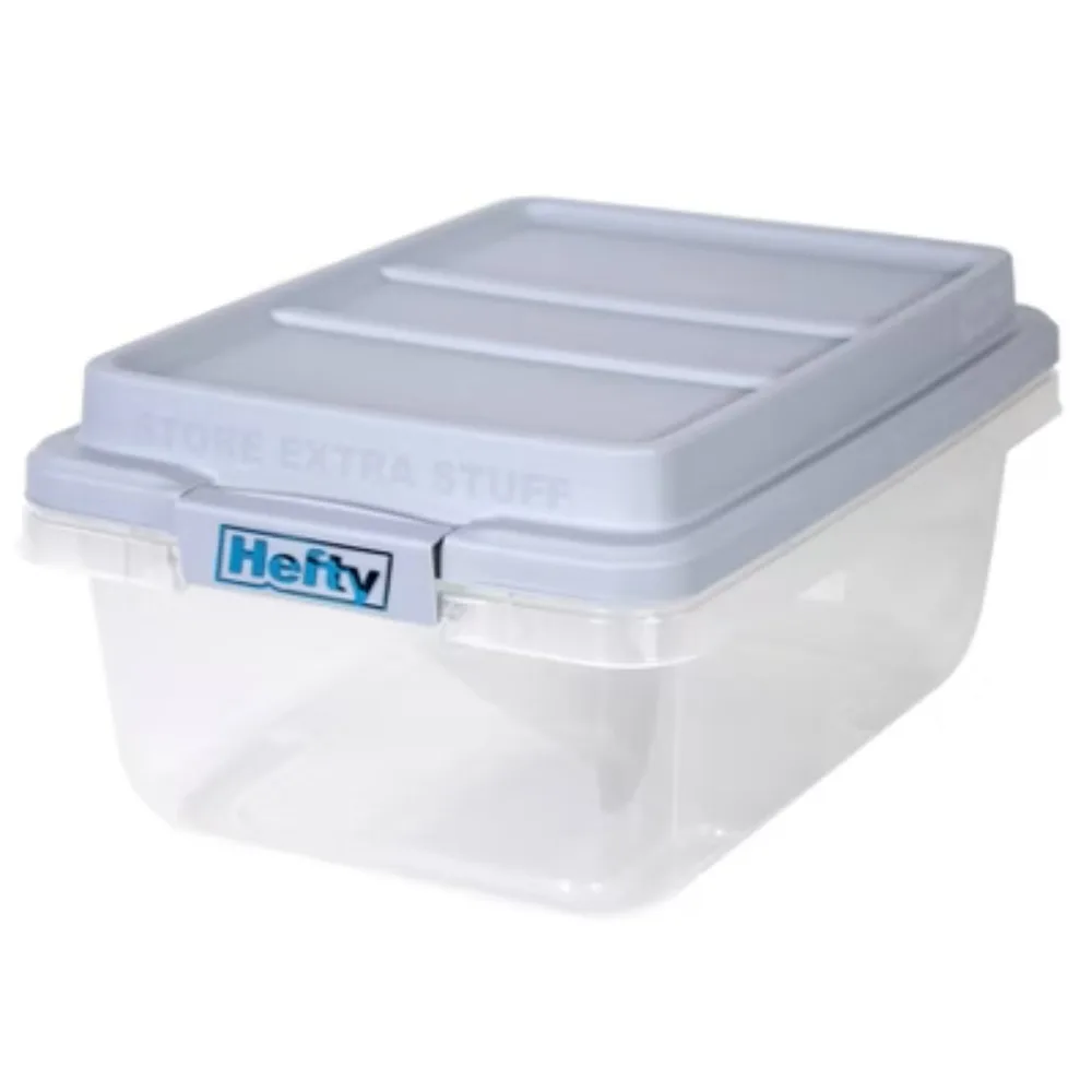 

Прочный пластиковый контейнер для хранения Hefty 18qt с серой крышкой HI-RISE, складной, универсальный, с фиксирующими ручками и защелкивающейся крышкой.