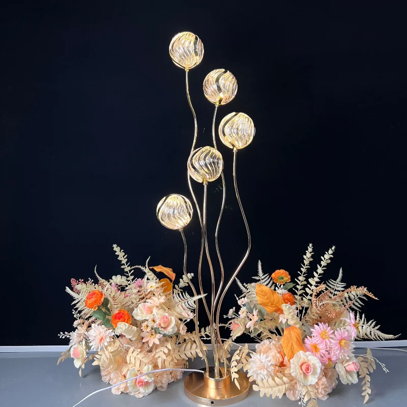 

New wedding street lamp hotel auditorium decoration welcome props stage wrought iron gold LED luminous S-shaped ornament