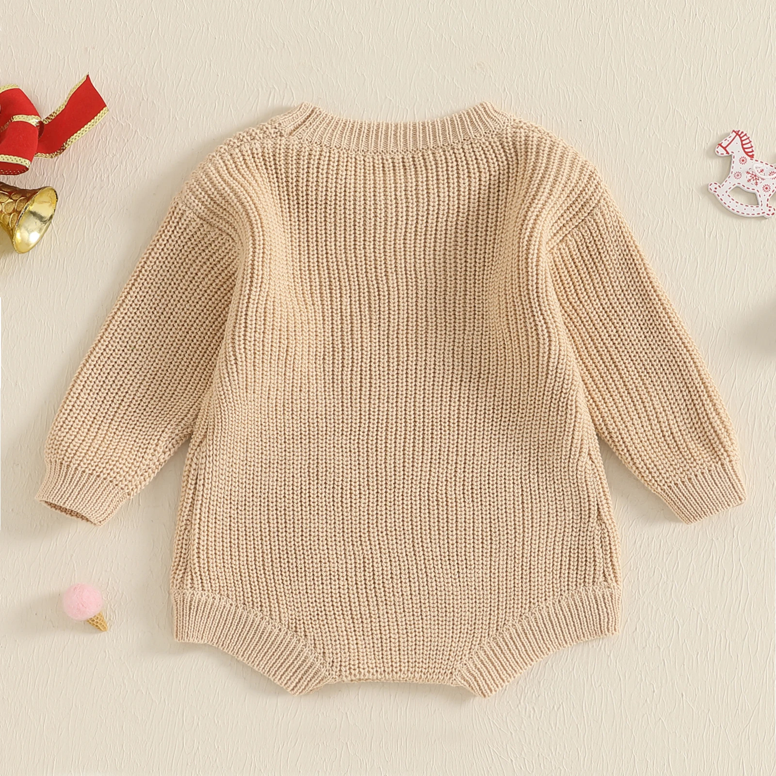 Tregren  Newborn Baby Sweater Romper Long Sleeve Round Neck Letter Embroidery Knit Bodysuit Christmas Outfit