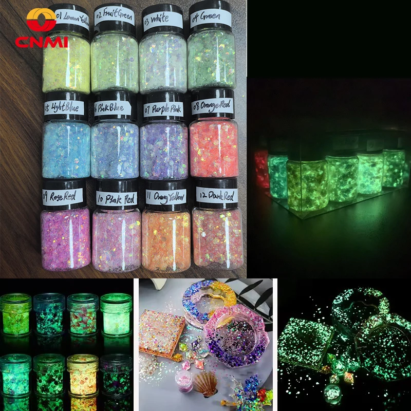 

12Colors 10g Luminous Sequins Hexagon Shiny Glow In Dark Epoxy Resin Filling DIY Resin Crafts Silicone Mold Nail Art Supplies