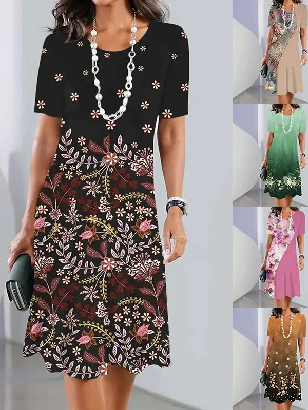 فضفاض كاجوال مستدير Ne Dr المرأة حجم كبير مريح ort Sve محبوك البوليستر الصيف Dr Street Sle Midi Dr