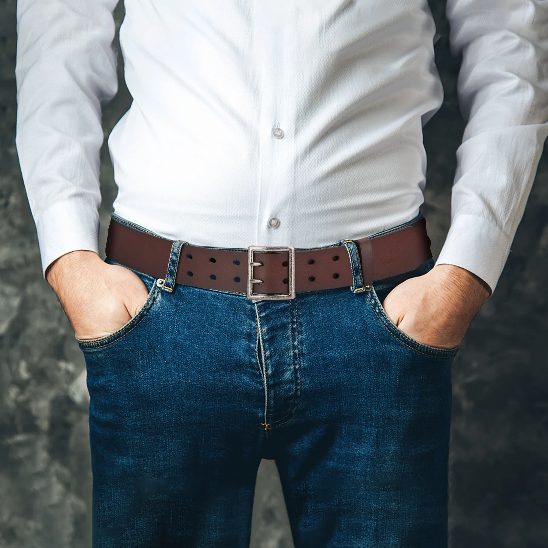BISON DENIM Genuine Leather Vintage Men Belt Luxury Designer Business Waist Strap High Quality Casual Belt for Male\'s Jeans