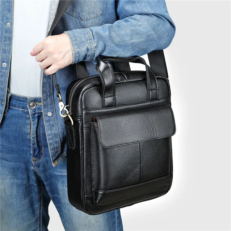 New Fashion Vertical Men\'s Shoulder Bag Genuine Cow Leather Hand Briefcase Cowhide Handbag Business Bags