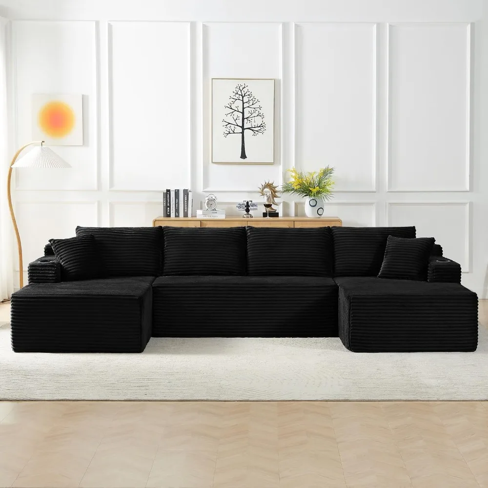 

134 Inch Modular Sectional Sleeper Sofa, Boneless Cloud Couch for Living Room, U Shaped 5 Seat Sofa with 2 Storage Pockets